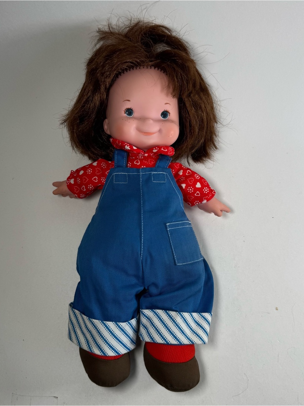 Fisher Price Vintage Doll My Friend Audrey Lapsitter 1973 13" Red Blue Overalls